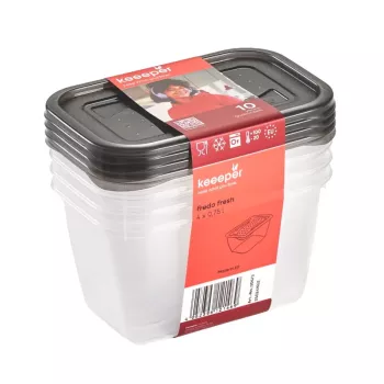 keeeper fredo fresh set posuda za pohranu, 4 x 0,75 L, pravokutne, prozirne sa sivim poklopcima 3067382700000