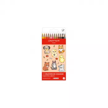 CARAN D'ACHE Swisscolor Kawaii Animals akvarelne olovke, set od 12, cedrovina, šesterokutne 1285.803