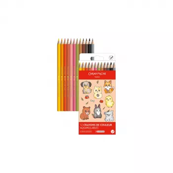 CARAN D'ACHE Swisscolor Kawaii Animals akvarelne olovke, set od 12, cedrovina, šesterokutne 1285.803