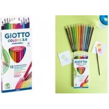 GIOTTO COLORS 3.0 ACQUARELL akvarelne olovke, 12 različitih boja, šesterokutne, 3,0 mm olovo, kartonska kutija (F277100)
