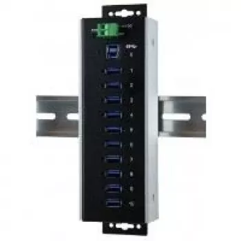 EXSYS EX-1110HMVS-WT industrijski 10-portni USB 3.2 Gen 1 hub, za montažu na DIN tračnicu, metalni, 5Gbps