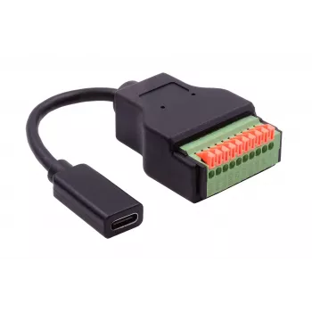 EXSYS EX-49124 USB-C ženski na 10-pinski adapter kabel s vijčanim terminalom i tipkom, USB 3.2 Gen 1, 15 cm