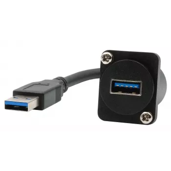 EXSYS EX-49164 USB 3.2 Gen 1 D-tip ugradbeni adapter kabel, USB-A utikač na utičnicu, 20 cm, crni