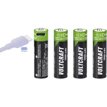 Voltcraft VC-AA1300USB USB-C punjive Li-Ion AA baterije 1300 mAh 1,5 V, pakiranje od 4
