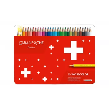 CARAN D'ACHE Swisscolor vodootporne bojice, 30 različitih boja, cedrovina, šesterokutne, metalna kutija 1284.730