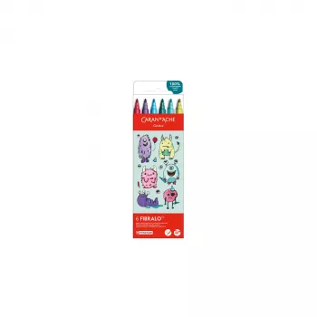 CARAN D'ACHE Fibralo Kawaii Monsters flomasteri, set od 6, na bazi vode, tinta topljiva u vodi, za suho ili mokro korištenje (185.801)