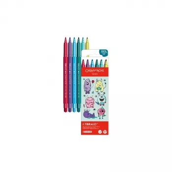 CARAN D'ACHE Fibralo Kawaii Monsters flomasteri, set od 6, na bazi vode, tinta topljiva u vodi, za suho ili mokro korištenje (185.801)