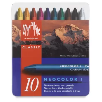 Caran d'Ache Neocolor I voštane bojice, set od 10, okrugle, papirni omot, homogene boje 7000.310