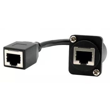 EXSYS D-tip ugradbena RJ45 spojnica, utičnica na utičnicu, CAT.5e, 20 cm, oklopljena, crna EX-49160