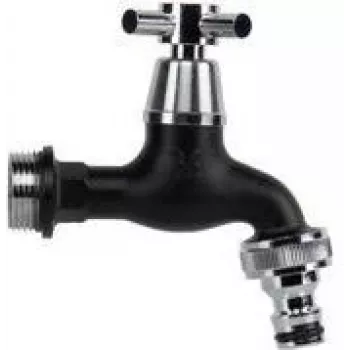 Bradas Water Tap 3/4 inch with Ball Valve, Matte Black Chrome-Plated Brass, 1 Piece (GKK0T3434BK)