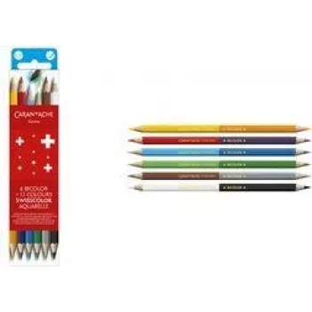 Caran d'Ache Swisscolor Bicolor Aquarelle bojice topive u vodi, 6 bicolor olovaka = 12 boja, šesterokutne, FSC cedar 1285.706