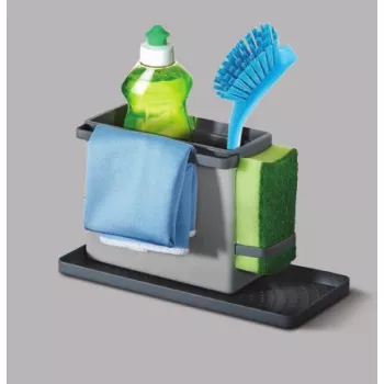 Metaltex Tidytex Sink Organizer, Plastic, Grey, 2 Extendable Holders for Sponges and Dishcloths 297530109
