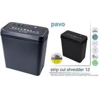 PAVO uništavač dokumenata s rezanjem na trake 12 listova, 6 mm trake, 220 mm ulaz, 18 L spremnik, crni (8000784)