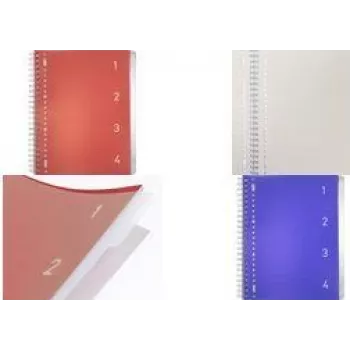 Kangaro Collegeblock 4-u-1, DIN A4, 100 listova, linije, crveni PP uvez, 80 g/m² papira, 4 pomična razdjelnika – 1 komad (K-58380)