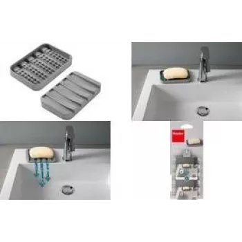 Metaltex Gravity-Soap Soap Tray, Grey, PEVA/EVA, Reversible, 1 Piece 297019000
