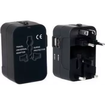 PAVO univerzalni putni adapter s USB punjenjem (US/AU/EU/UK), crni 8025329