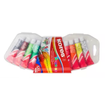 Kores set tempera boja, 12 visokopigmentnih boja u aluminijskim tubama od 12 ml, mješljive, plastična kutija FF72412