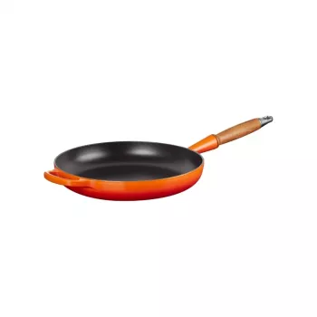 Le Creuset Cast Iron Frying Pan with Wooden Handle 28 cm Volcanic Orange