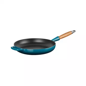 LE CREUSET tava od lijevanog željeza s drvenom ručkom Ø28cm plava