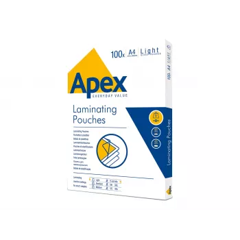 Fellowes Apex A4 Light Duty Laminating Pouches, Glossy, 80 micron, 100 Pack