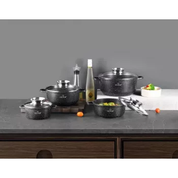 Zilner ZL-8635 set posuđa s mramornim uzorkom, 17-dijelni, crni