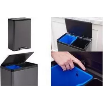 Rubbermaid Elite Dual Stream 39L Stainless Steel Recycling Bin with Foot Pedal, 2 Compartments 2145987