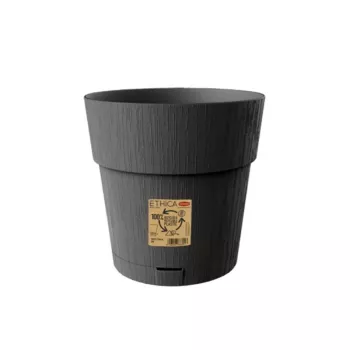 STEFANPLAST Ethica Round Flower Pot with Tray, 25 cm, Grey, Recycled Plastic