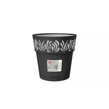 STEFANPLAST Gaia posuda za cvijeće s podmetačem, okrugla, promjer 20 cm, visina 19 cm, 6 L, crna