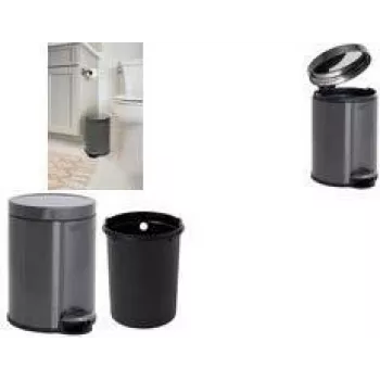 Rubbermaid Step-On Bin, Round, 6 Litre, Dark Grey Stainless Steel with Removable Plastic Inner Container 2179250
