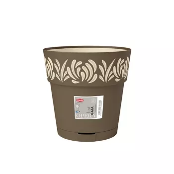 STEFANPLAST Gaia okrugla teglica za cvijeće s podmetačem, smeđa, Ø25 x 25 cm