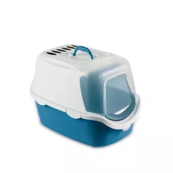 STEFANPLAST pješčanik za mačke s poklopcem Cathy Easy Clean 56x40x40 cm, bijelo-plavi