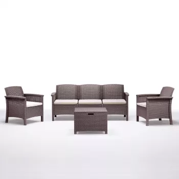 BICA set vrtnog namještaja Venezia 3, bež - vanjska lounge garnitura za 5 osoba s aluminijskim okvirom, pletenom užadi i stolom od kaljenog stakla