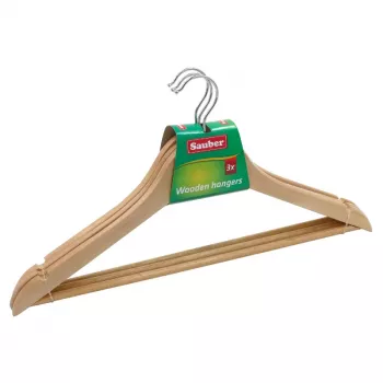 SAUBER 24850002 drvene vješalice paket od 3, prirodne, kromirana rotirajuća kuka, 45 cm