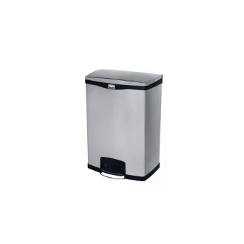 Rubbermaid Slim Jim 90L Stainless Steel Step-On Waste Container, Silver/Black, Front Pedal 1901999