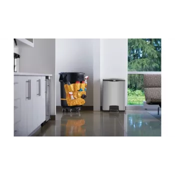 Rubbermaid Slim Jim 90L Stainless Steel Step-On Waste Container, Silver/Black, Front Pedal 1901999