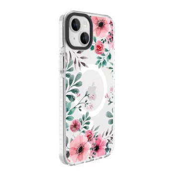 Evelatus iPhone 15 Plus prozirna MagSafe futrola s cvjetnim uzorkom