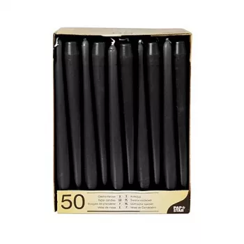 PAPSTAR Taper Candles 22 x 250 mm, Black, Pack of 50 (10392)