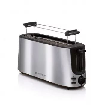 ALPINA ALP-SI-47351 toster s 2 proreza, 1000 W, srebrni nehrđajući čelik, 6 stupnjeva pečenja, odmrzavanje, zagrijavanje, visoko podizanje, uklonjiva ladica za mrvice