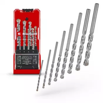 Einhell 38080 Masonry Drill Bit Set, 8-Piece, 3-10 mm, Tungsten Carbide Tip, Carbon Steel