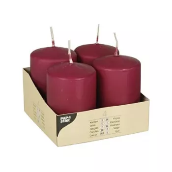PAPSTAR Stumpenkerzen Pillar Candles 8 cm Bordeaux (Pack of 4)