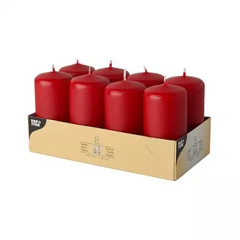 PAPSTAR Pillar Candles 10 cm, Red, Pack of 8 (17987)