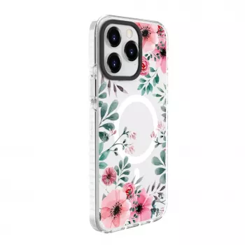 Evelatus Apple iPhone 15 Pro Max PC+TPU maskica s MagSafe – prozirni cvjetni uzorak