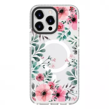 Evelatus Apple iPhone 15 Pro Max PC+TPU maskica s MagSafe – prozirni cvjetni uzorak