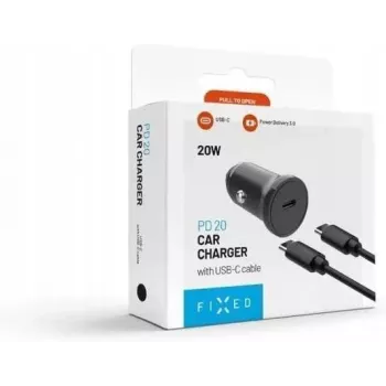 FIXED USB-C punjač za automobil 20W s USB-C na USB-C kabelom - crni FIXCC20N-CC-BK