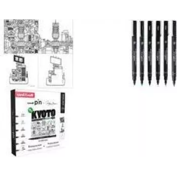 uni-ball PIN Kyoto set fineliner olovaka, 6 olovaka s pigmentnom tintom (crna, 0,1–kist), vodootporan CF PIN/6 003