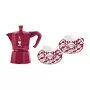 Bialetti Candyland Moka Express 3TZ ručni aparat za kavu, set, 150 ml, crveni + 2 šalice