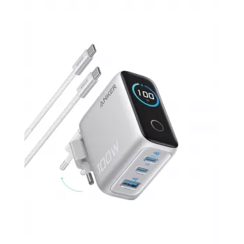 Anker Charger Display 2C1A 100W Charging Adapter - Silver (B121BG41)