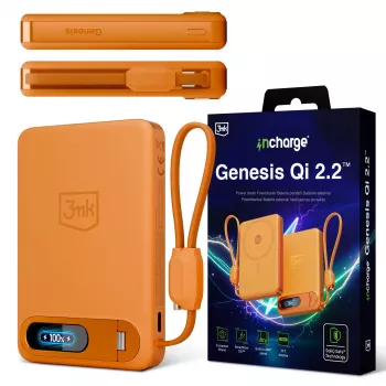 3mk incharge® Genesis Qi 2 25W bežični punjač + PD45W, ugrađeni USB-C kabel, narančasti