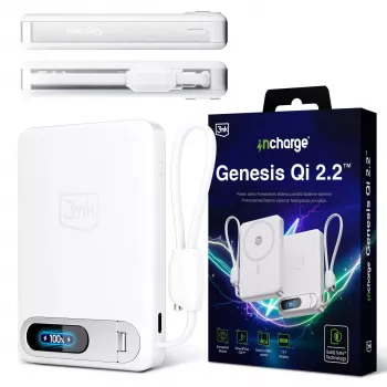 3mk incharge® Genesis Qi 2 25W bežični punjač + PD45W, integrirani USB-C kabel, bijeli