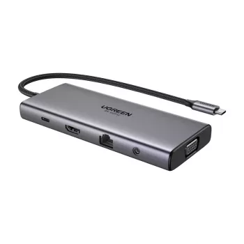 Ugreen CM639 USB-C hub, HDMI, VGA, 2x USB-C 3.2 10 Gbps, 2x USB, SD/TF, RJ45, Aux 3,5 mm, PD, 4K 60 Hz